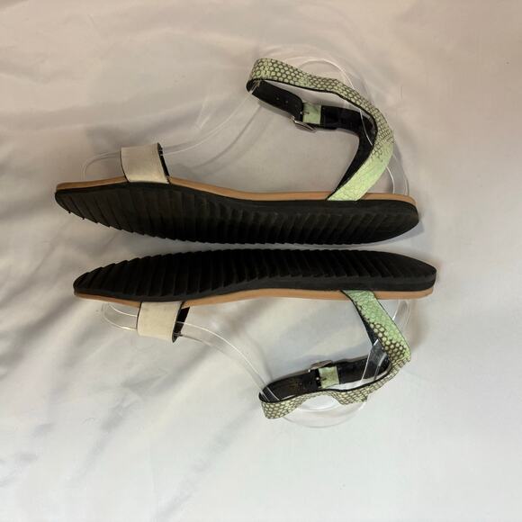 Loeffler Randall Gilda Flat Sandals White Band Mint Snake Ankle Strap Size 8.5 - Picture 3 of 10